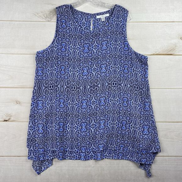 Fever Blouse Womens XL Blue Geometric Sleeveless Asymmetrical Layered Colorful - Picture 1 of 9